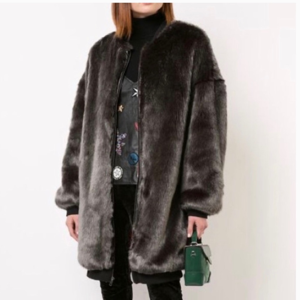 NWT NICOLE MILLER zipped-up coat- Smoke grey faux-leather zipped-up size small